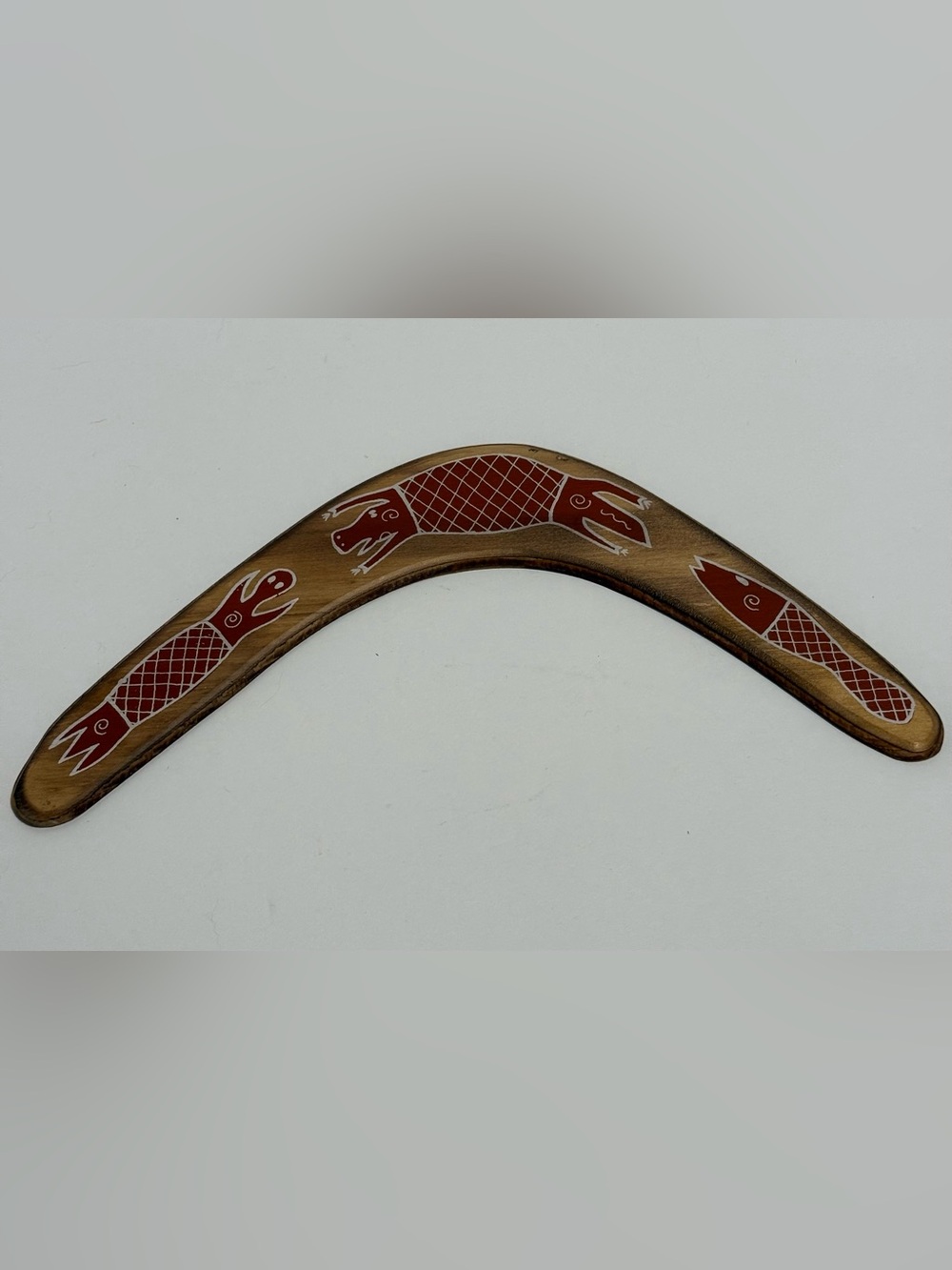 Vintage Hand Painted Australian Aboriginal Wood Boomerang Wall Decor 13.5"